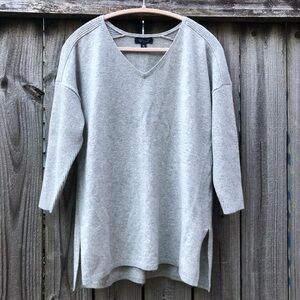 Lands End 100% Cashmere Sweater Size M Gray Pullover Ribbed Sleeve Tunic